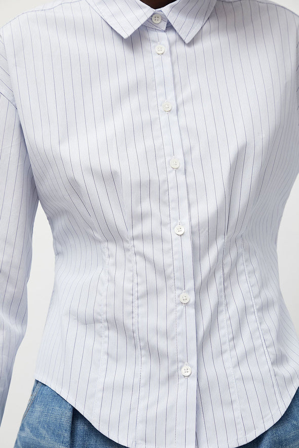 Heather Harlan Waisted Shirt in English Stripe