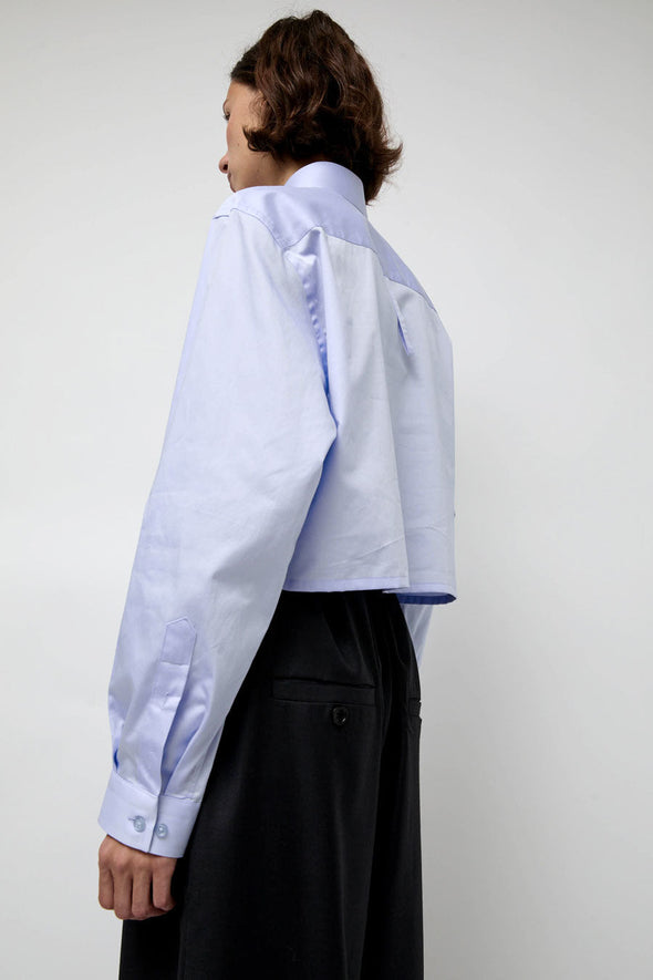 Highlight Studio Blue Poplin Crop Shirt in Light Blue