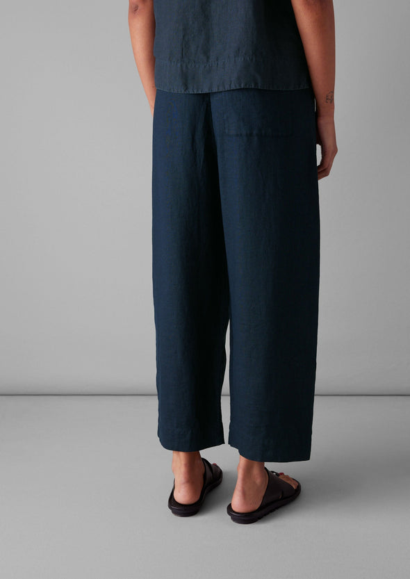 Garment Dyed Linen Barrel Leg Pants | Midnight | Women's Pants