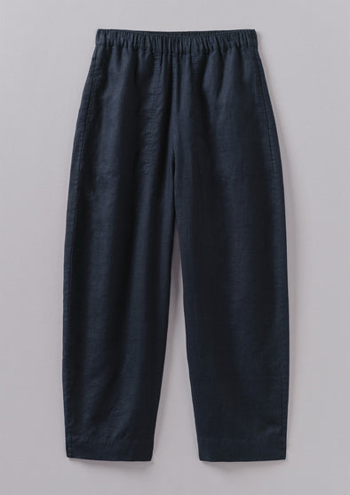 Garment Dyed Linen Barrel Leg Pants | Midnight | Women's Pants