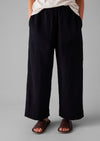 Crinkle Cotton Barrel Leg Pants | Black | Women's Pants