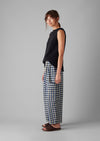 Gingham Linen Cotton Patch Pocket Pants | Denim Blue | Women's Pants