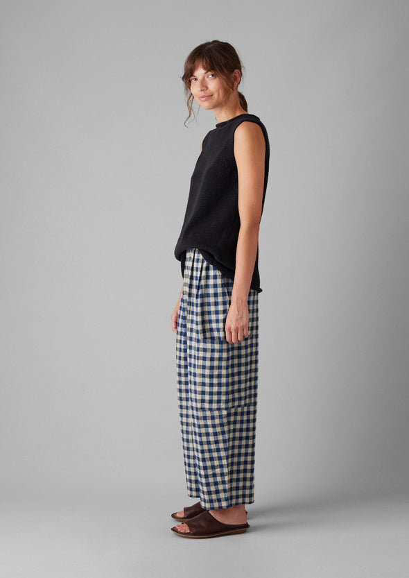 Gingham Linen Cotton Patch Pocket Pants | Denim Blue | Women's Pants