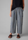 Gingham Linen Cotton Patch Pocket Pants | Denim Blue | Women's Pants