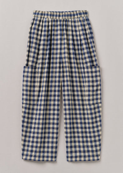 Gingham Linen Cotton Patch Pocket Pants | Denim Blue | Women's Pants