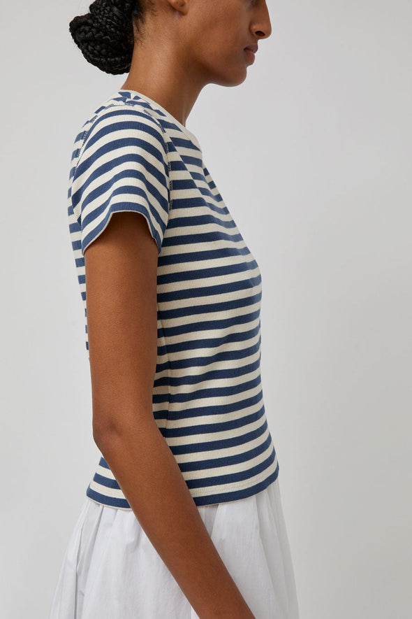 Nothing Written Pippa Stripe Rib T-Shirt in Ivory Navy