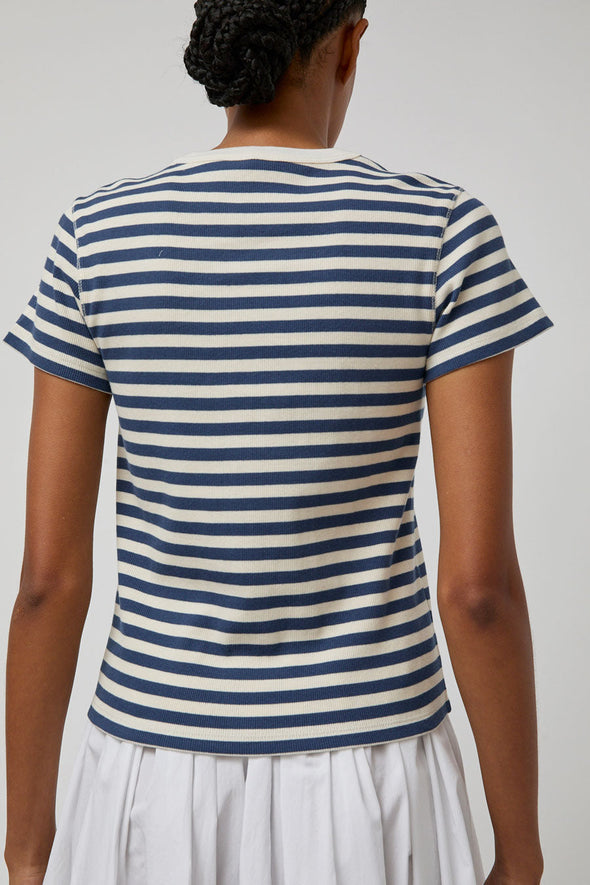 Nothing Written Pippa Stripe Rib T-Shirt in Ivory Navy