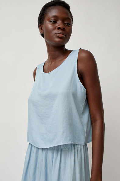 Vladimir Karaleev Basic Tank in Light Blue Tencel