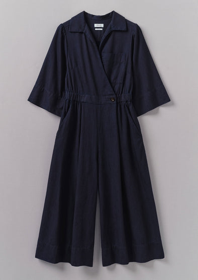 Indigo Twill Culotte Jumpsuit | Indigo | Women's Jumpsuits