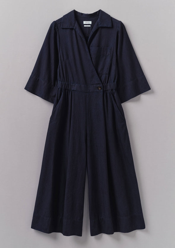 Indigo Twill Culotte Jumpsuit | Indigo | Women's Jumpsuits