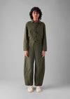 Half Placket Cotton Linen Jumpsuit | Oil Cloth | Women's Jumpsuits