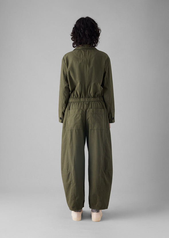 Half Placket Cotton Linen Jumpsuit | Oil Cloth | Women's Jumpsuits