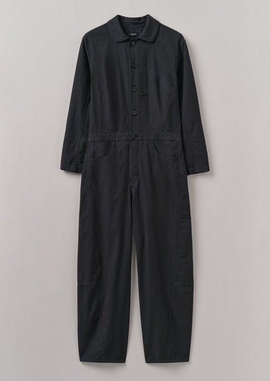 Half Placket Cotton Linen Jumpsuit | Soft Black | Women's Jumpsuits