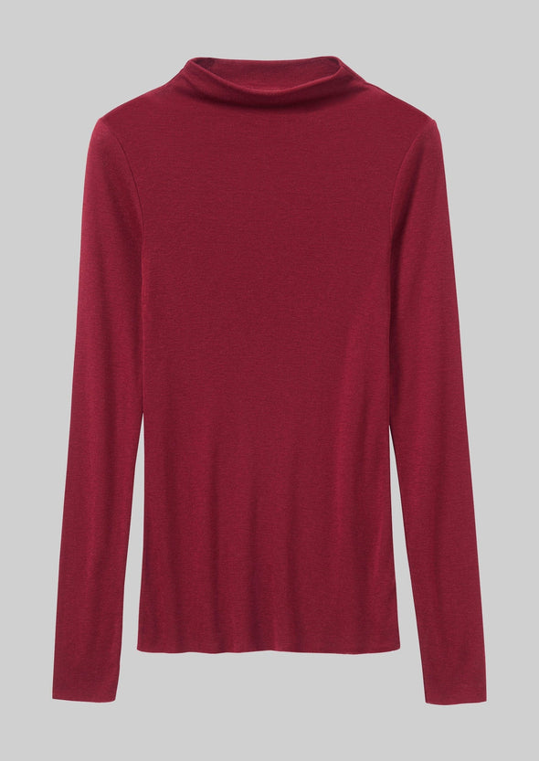 Aster Wool Lyocell High Neck Tee | Claret | Women's Tees