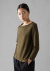 Lia Garment Dyed Boat Neck Tee | Olive | Women's Tees