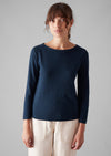 Lia Garment Dyed Boat Neck Tee | Dark Navy | Women's Tees