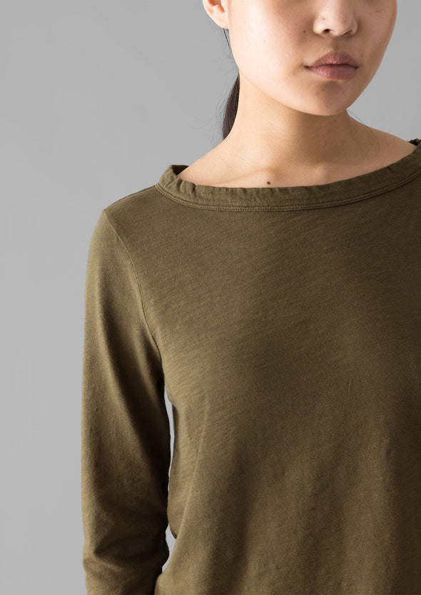 Lia Garment Dyed Boat Neck Tee | Olive | Women's Tees