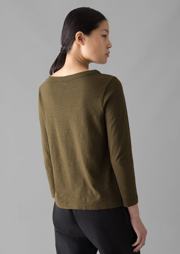 Lia Garment Dyed Boat Neck Tee | Olive | Women's Tees