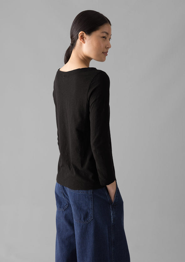 Lia Garment Dyed Boat Neck Tee | Carbon Black | Women's Tees