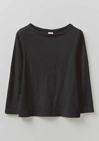 Lia Garment Dyed Boat Neck Tee | Carbon Black | Women's Tees