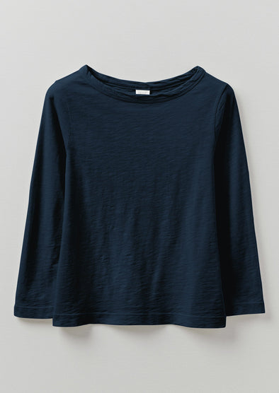 Lia Garment Dyed Boat Neck Tee | Dark Navy | Women's Tees