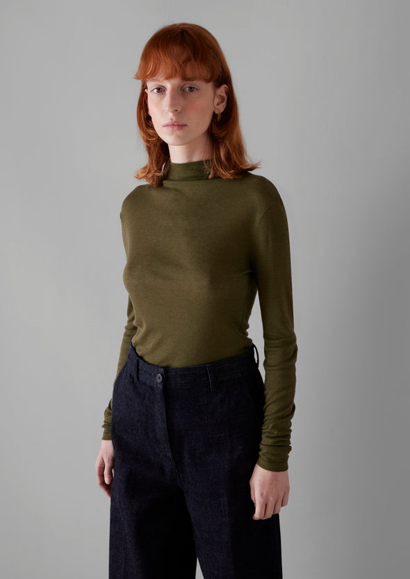 Aster Wool Lyocell High Neck Tee | Artichoke | Women's Tees