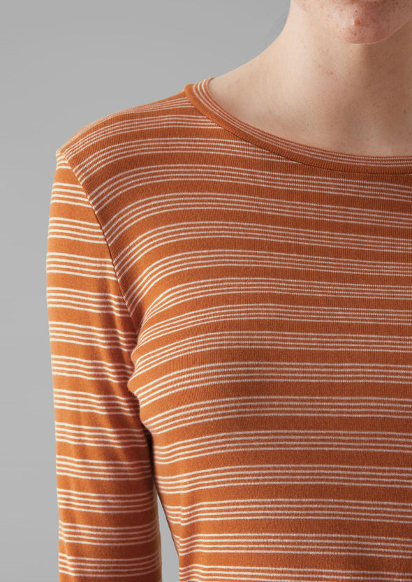 Agnes Stripe Wool Lyocell Tee | Bauxite Orange/Mauve | Women's Tees