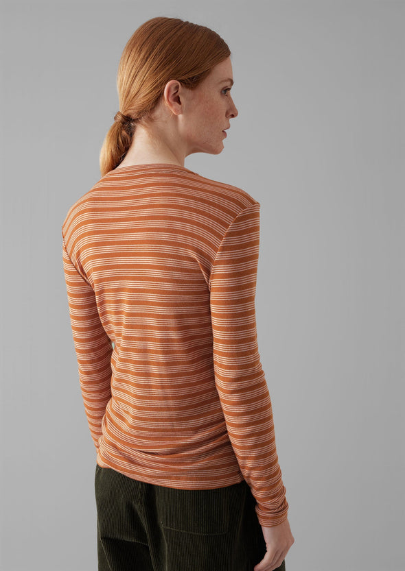 Agnes Stripe Wool Lyocell Tee | Bauxite Orange/Mauve | Women's Tees