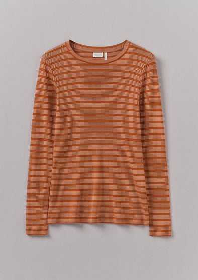 Agnes Stripe Wool Lyocell Tee | Bauxite Orange/Mauve | Women's Tees