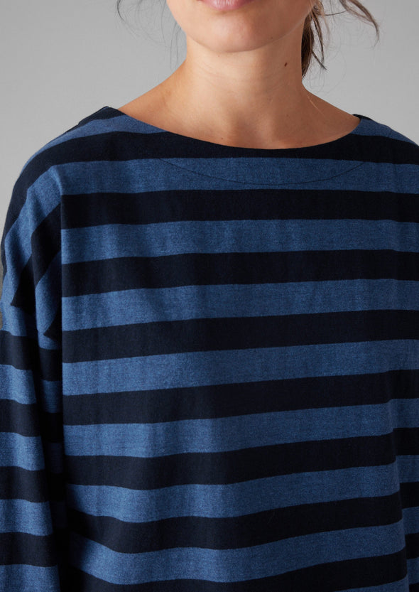 Pinwheel Stripe High Neck Tee | Double Blue | Women's Tees