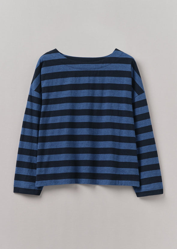 Pinwheel Stripe High Neck Tee | Double Blue | Women's Tees