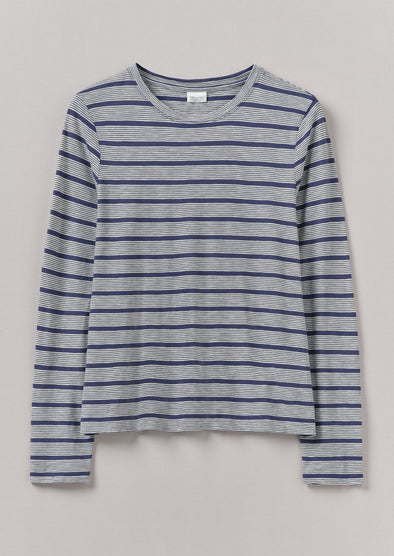 Stripe Crew Neck Tee | Ecru/Royal Blue | Women's Tees