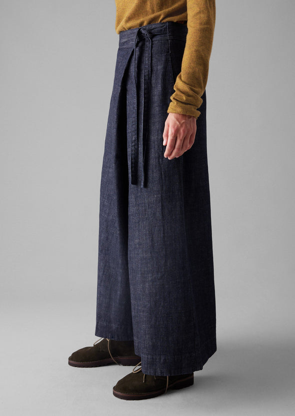 Pleated Wrap Denim Culottes | Indigo | Women's Culottes