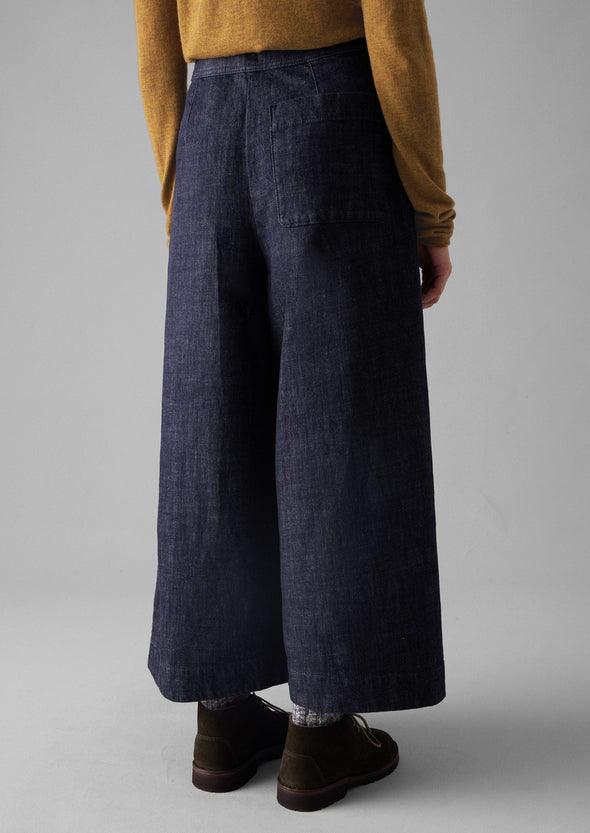 Pleated Wrap Denim Culottes | Indigo | Women's Culottes