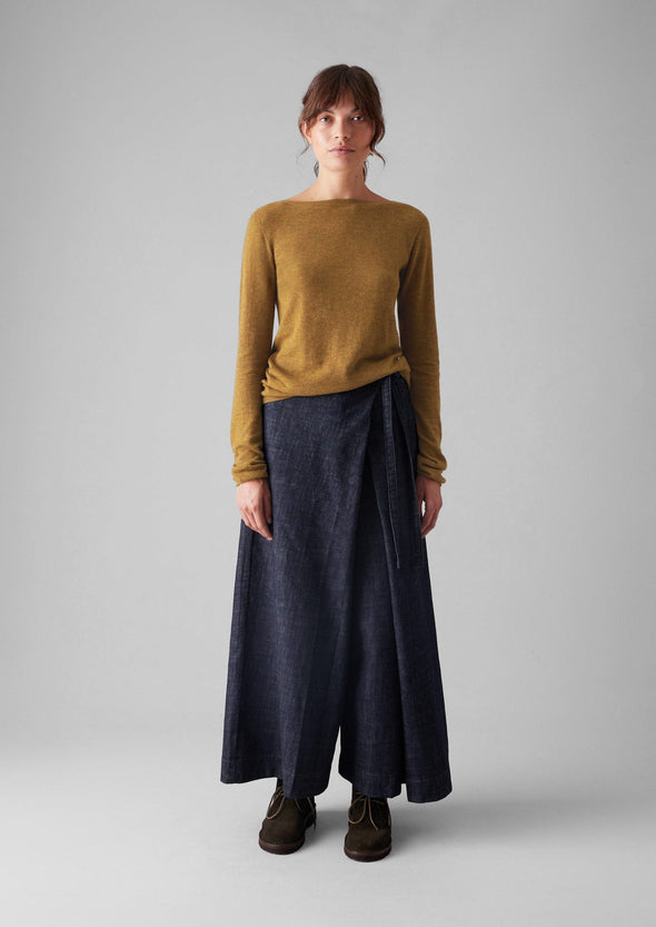 Pleated Wrap Denim Culottes | Indigo | Women's Culottes