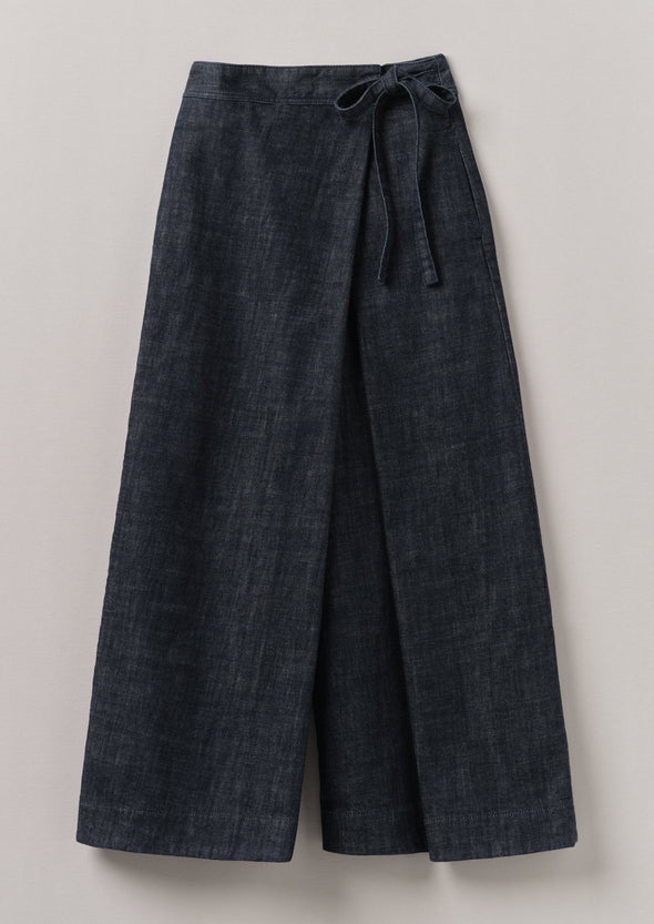 Pleated Wrap Denim Culottes | Indigo | Women's Culottes