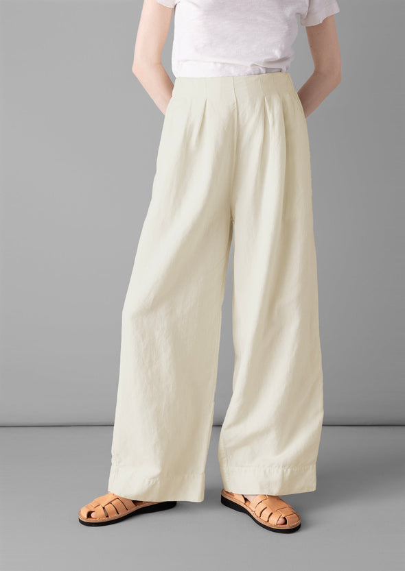 Cotton Linen Wide Leg Pants | Parchment | Women's Pants