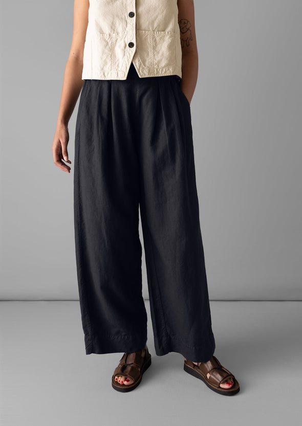 Cotton Linen Wide Leg Pants | Slate Navy | Women's Pants