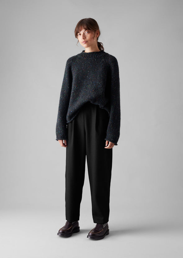 Wool Flannel Pleat Front Pants | Black | Women's Pants