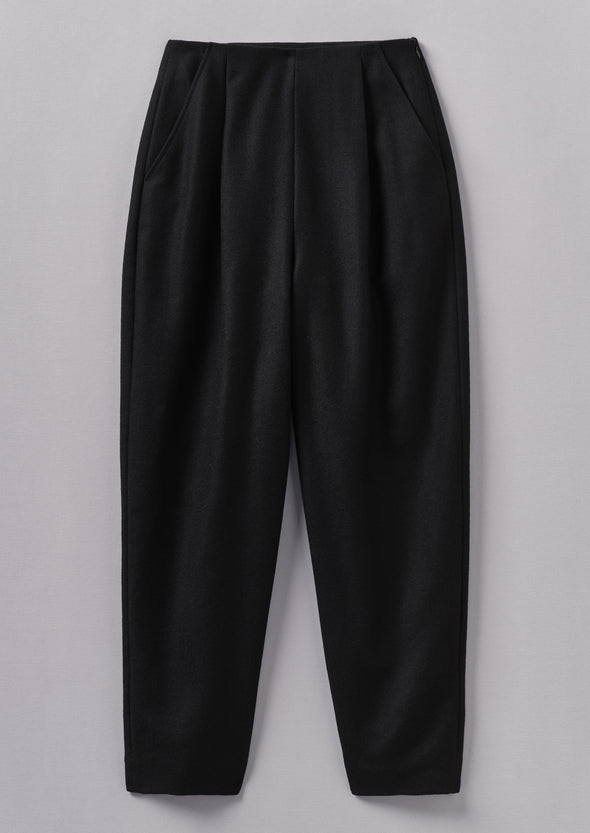 Wool Flannel Pleat Front Pants | Black | Women's Pants