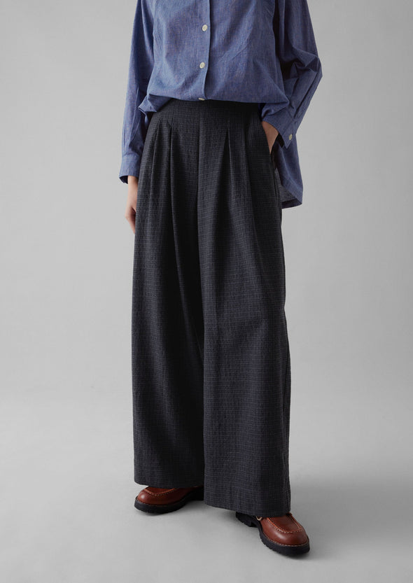 Cotton Wool Pleat Front Pants | Carbon | Women's Pants