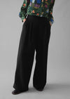 Corinne Wool Cotton Herringbone Wide Leg Pants | Black | Women's Pants