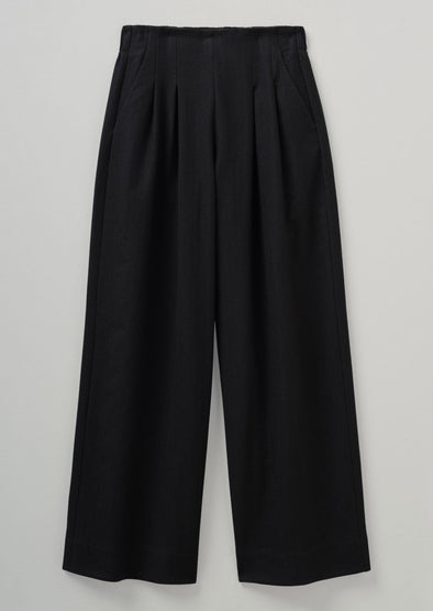 Corinne Wool Cotton Herringbone Wide Leg Pants | Black | Women's Pants