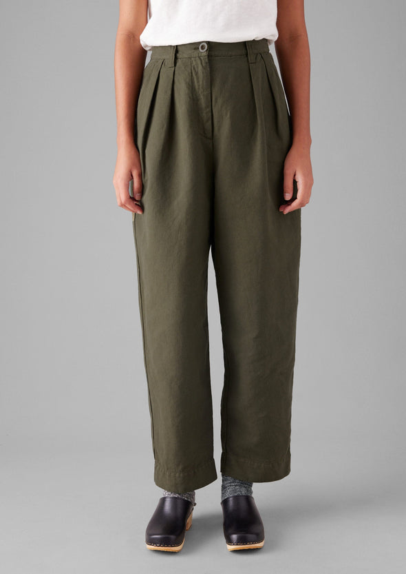 Cotton Linen Herringbone Pants | Sap Green | Women's Pants