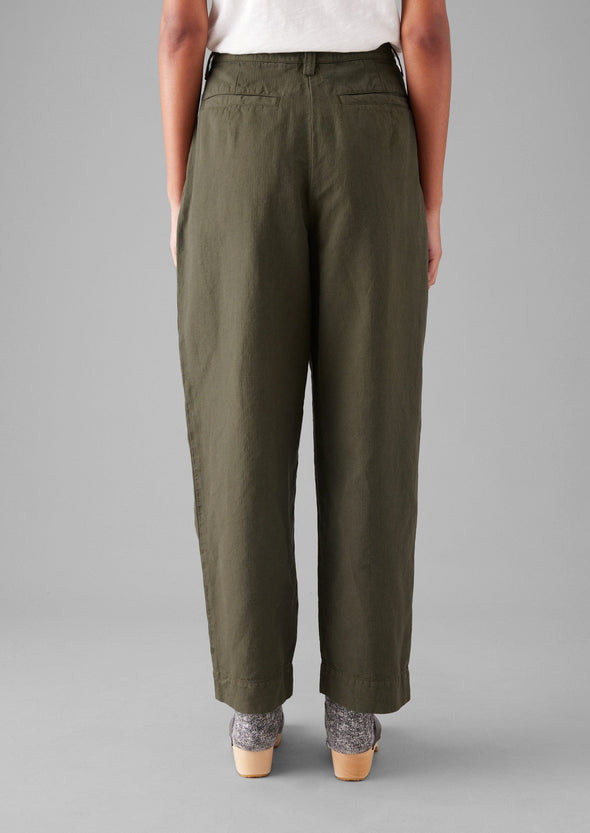 Cotton Linen Herringbone Pants | Sap Green | Women's Pants