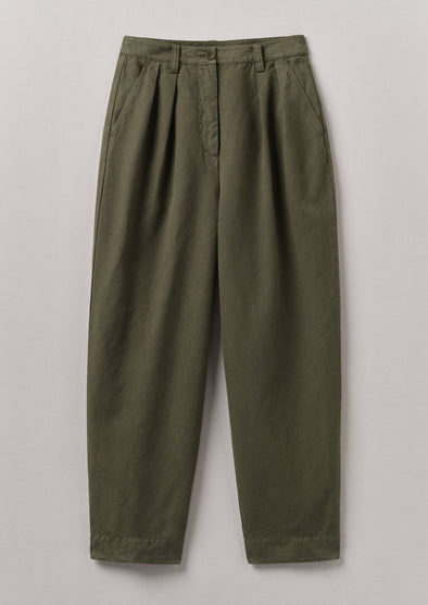 Cotton Linen Herringbone Pants | Sap Green | Women's Pants