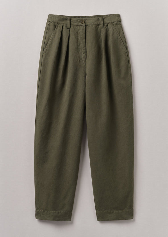 Cotton Linen Herringbone Pants | Sap Green | Women's Pants