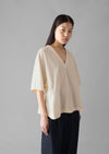 Textured Cotton Poplin V-Neck Top | Ecru | Women's Tops