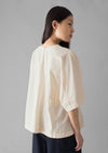 Textured Cotton Poplin V-Neck Top | Ecru | Women's Tops