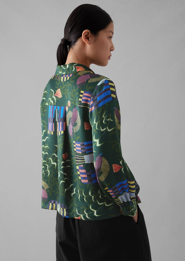 Isobel Harvey Birds Print Baya Shirt | Oil Green | Women's Shirts